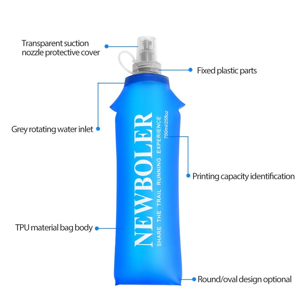 750 ml Wasserflasche, TPU, faltbar, weiche Flasche, Sport-Wasserflasche, Wasserbeutel, faltbare Wasserflasche, Laufen, Camping, Wandern – Detail 5