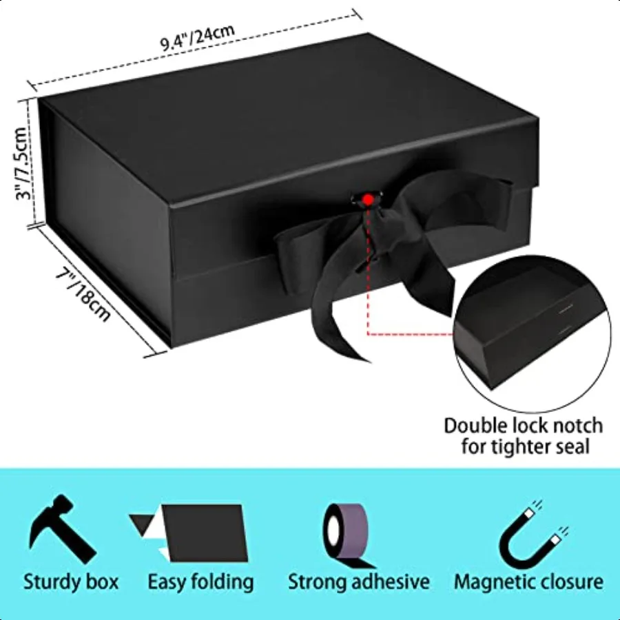 Confezione regalo nera di medie dimensioni 9,4x7x3 pollici