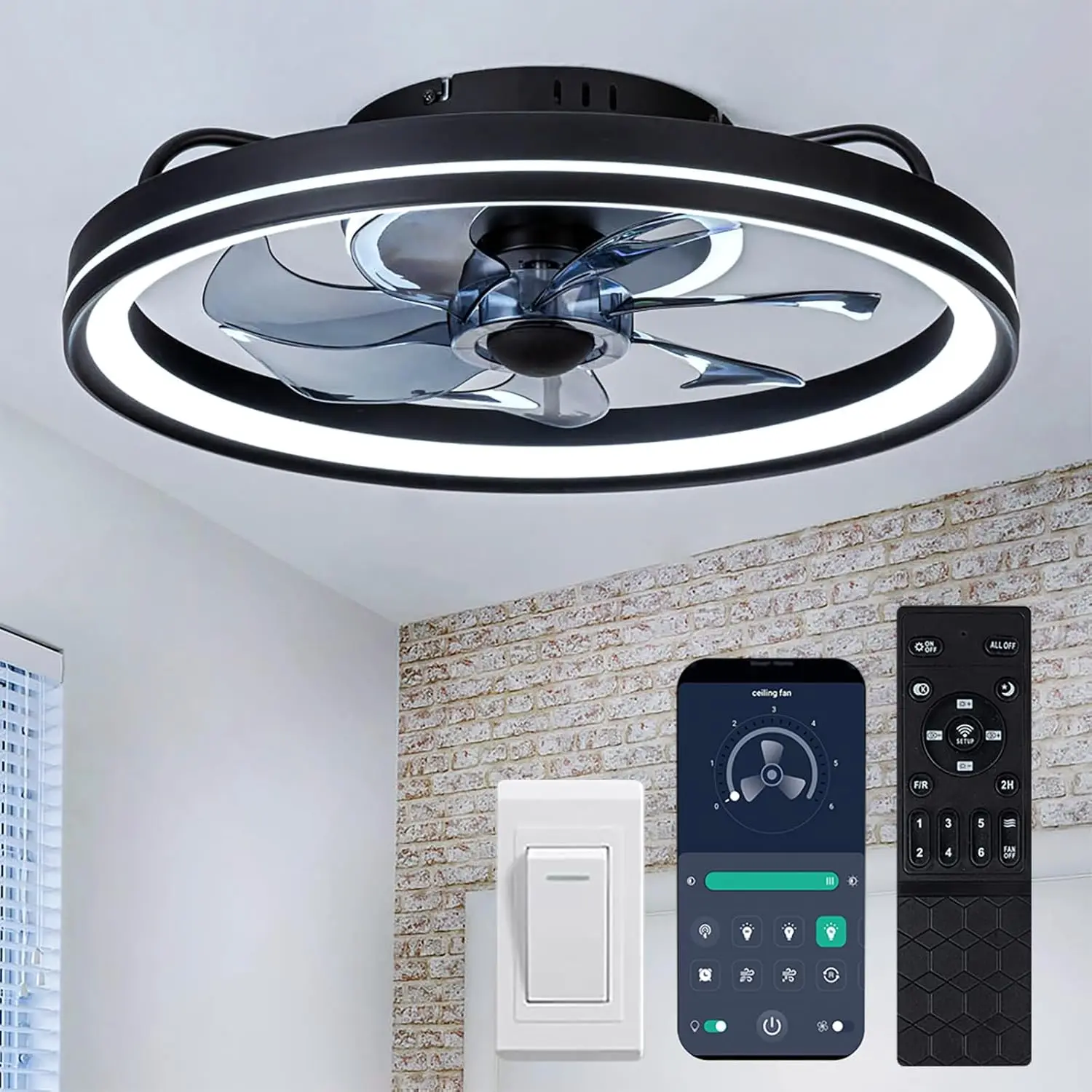 Ventilador de teto Low Profile com luzes e controle remoto, moderno Flush Mount, Dimmable e Blateless LED Fan, 20 em