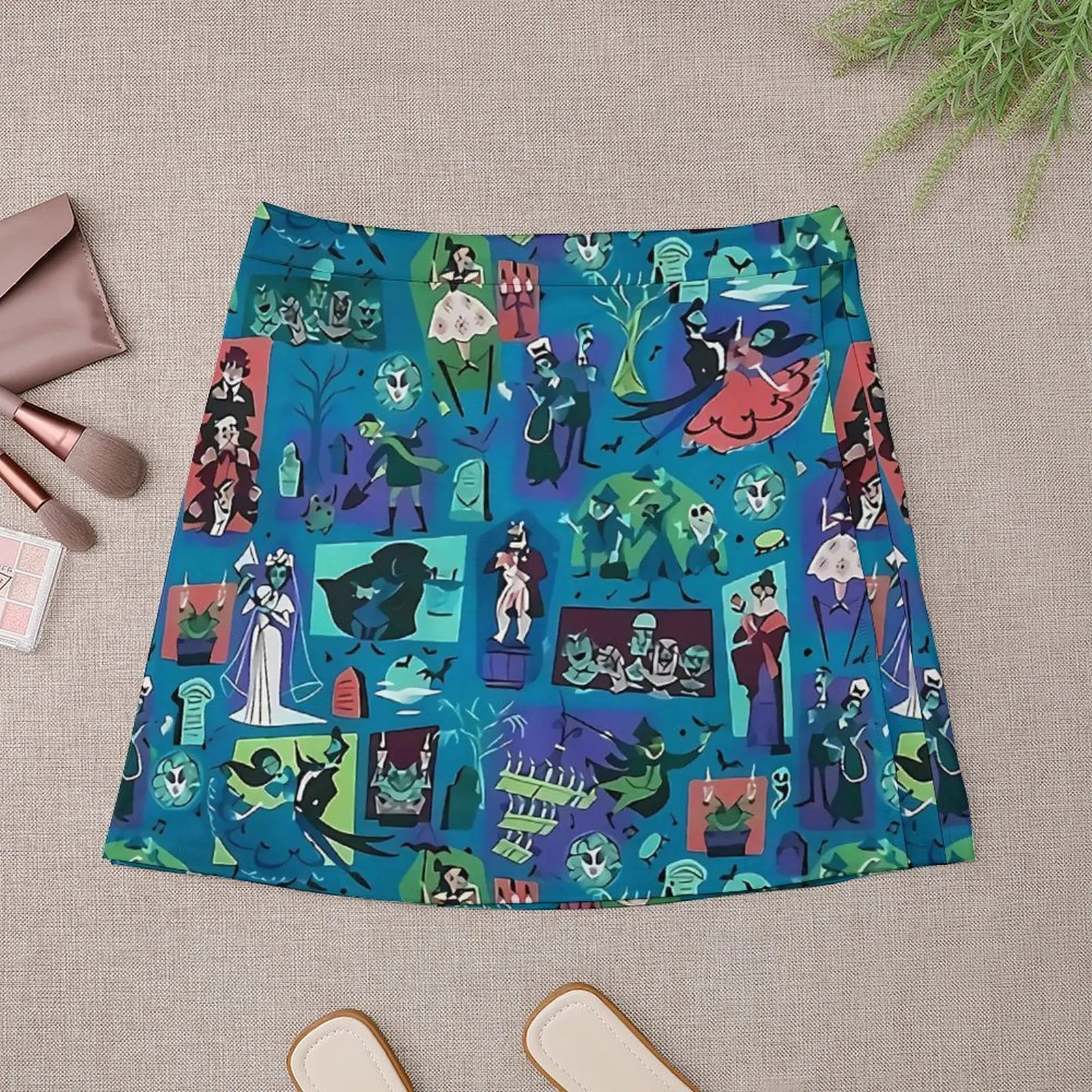 Haunted Mansion Skirt Female Halloween Design Retro Mini Skirts High Waist Printed Aesthetic Casual Skirt Big Size 3XL 4XL