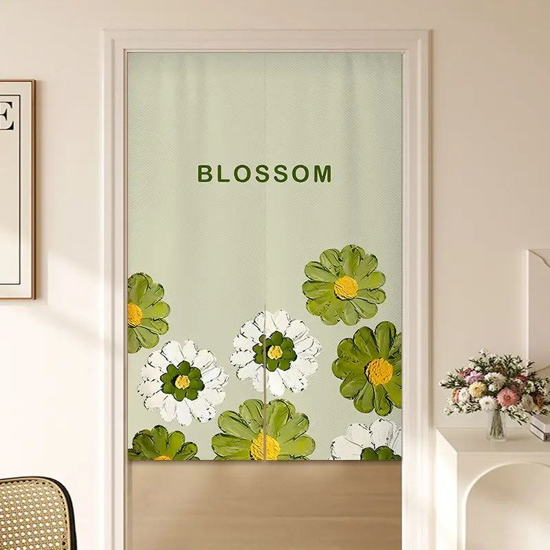 VIKAMA Japanese Oil Painting Floral Moon Noren Doorway Curtain Room Divider Privacy Tapestry for Living Room Cozy Home Decor