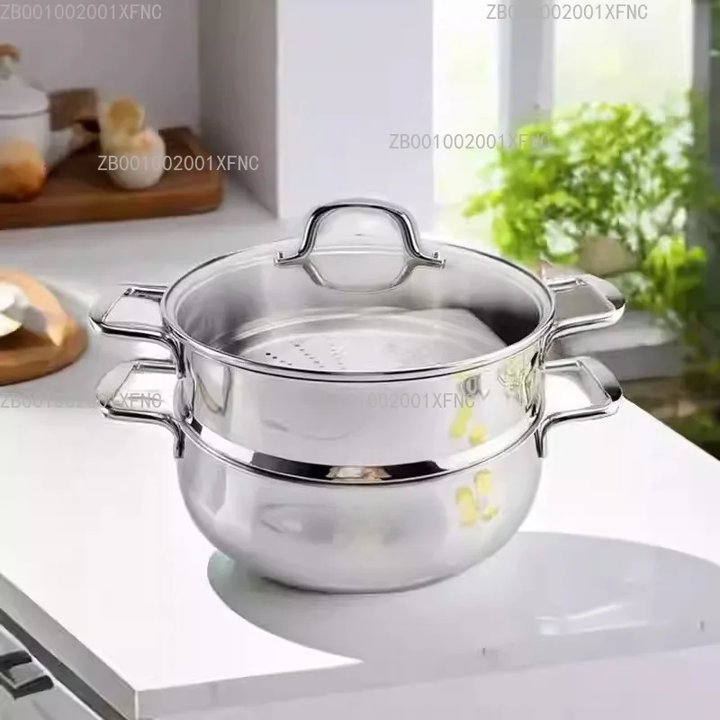 Double Layer Stainless Steel Soup Pot with Steamer Modern Kitchen Cookware for Home Cooking
