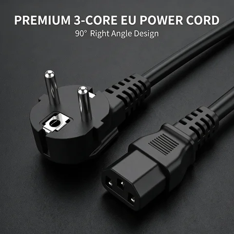 90 Degree Right Angle EU Power Cord 1.5M 3G1.5mm² Schuko Plug to IEC C13 16A 250V 3 Core European Power Cable for PC Monitor