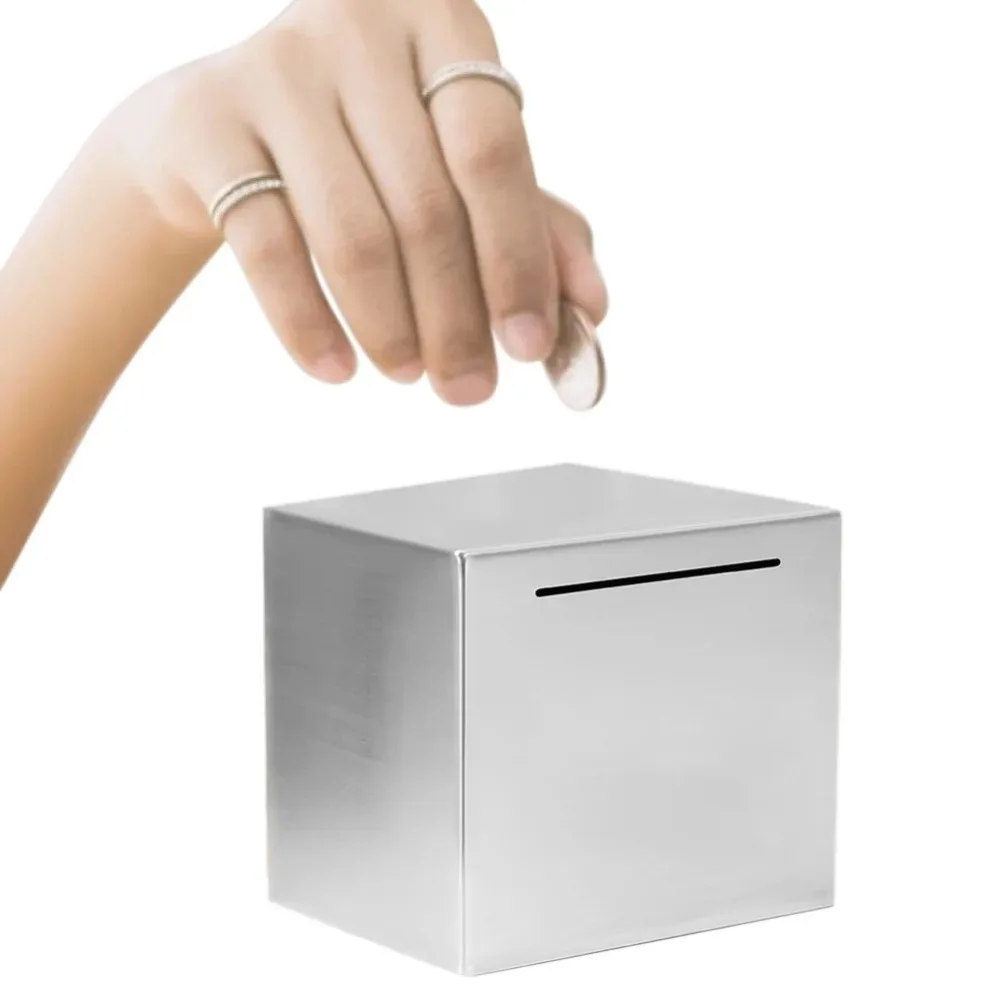 Home Use Stainless Steel Money Box Security Portable Piggy Bank Only in Desktop Ornament Coin Money Saving Box Gift