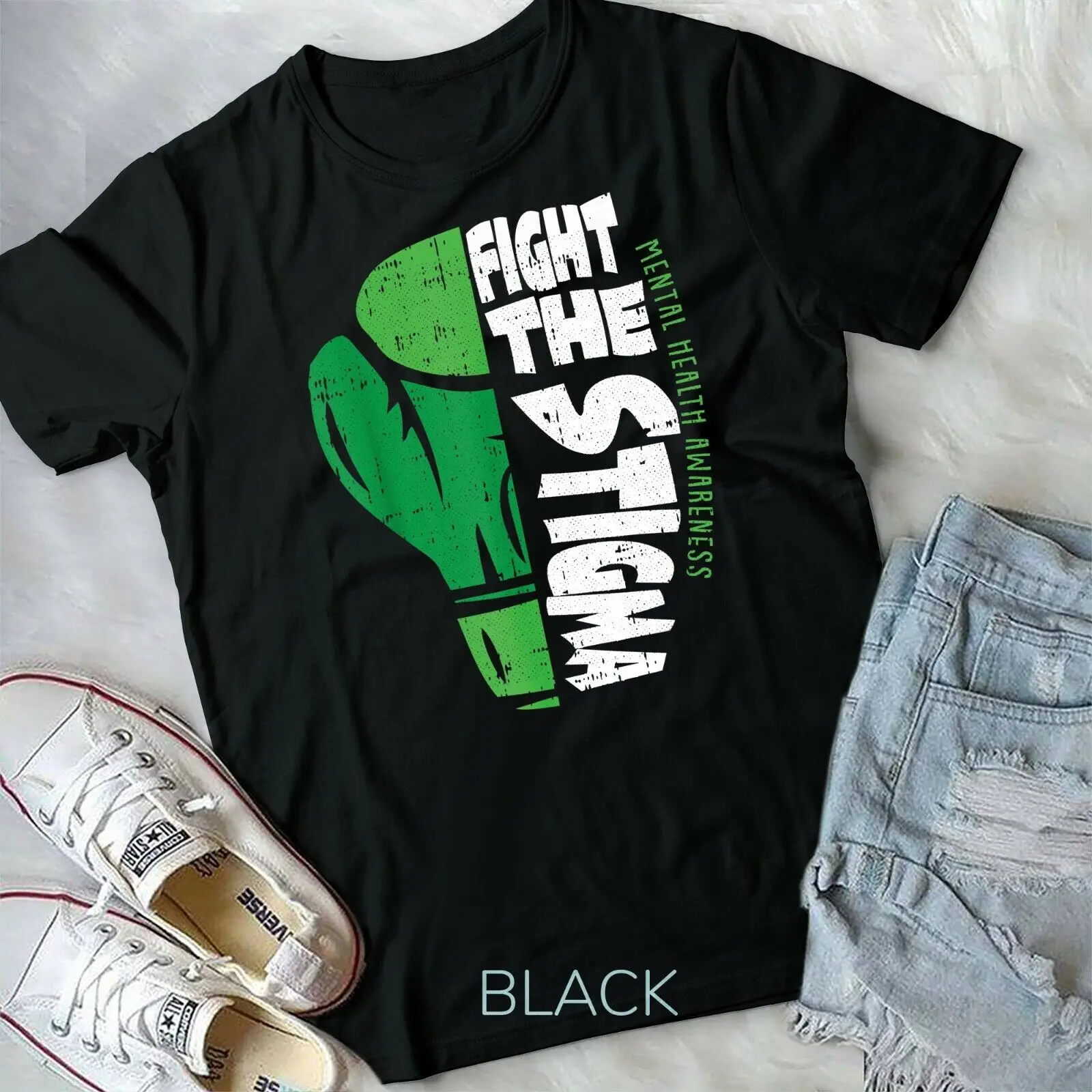 Fight The Stigma Mental Health Awareness Green Ribbon TShirt Unisex T-shirt