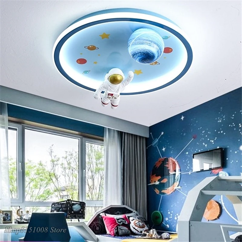 Cartoon Blue LED Ceiling Lights Nordic Children's Room Astronaut Round Ceiling Lamps Boy Room Restaurant Decor lighting Fixtures