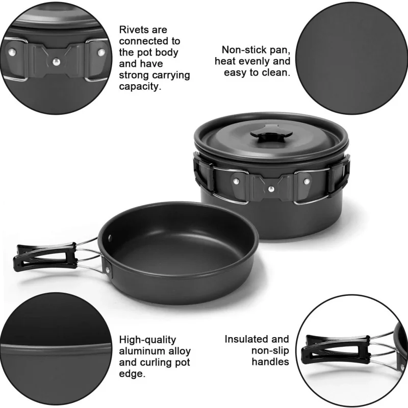 

Outdoor Pot and Kettle Set Camping Water Boiling Equipment Portable Cooking Utensils for Hiking Picnic and Backpacking Convenien