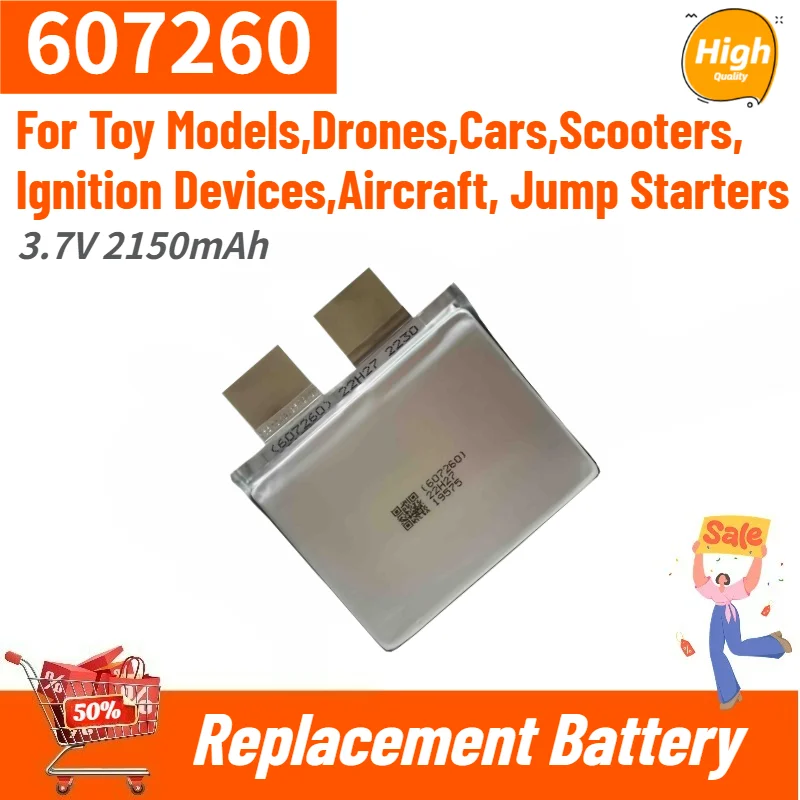 607260 Battery 3.7V 2150mAh for Toy Models,Drones,Cars,Scooters,Ignition Devices,Aircraft, Jump Starters Replacement Battery