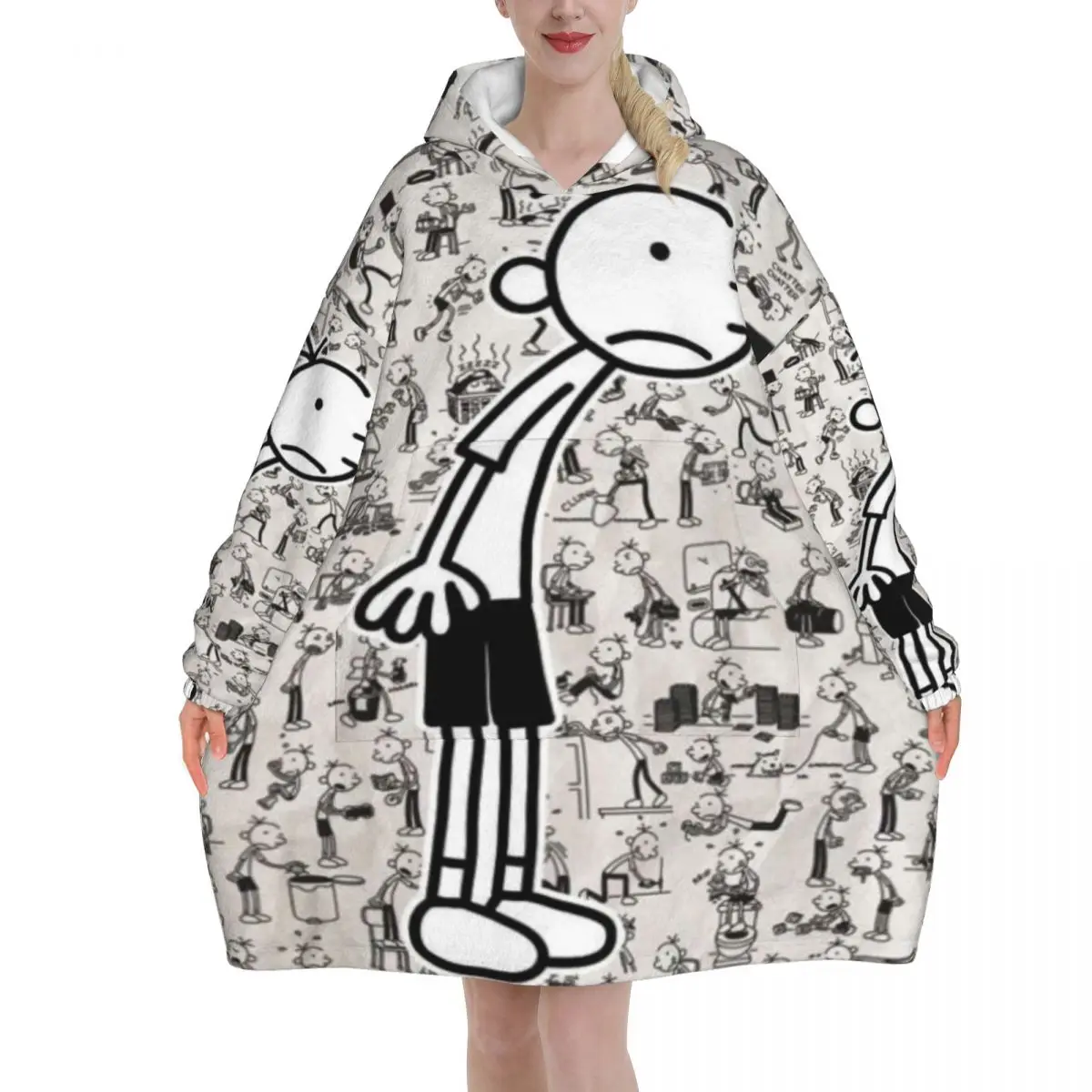 Diary Of A Wimpy Oversized Blanket Hoodie Sweatshirt Long Fleece Hooded Wearable Blanket with Large Pocket for Women Men