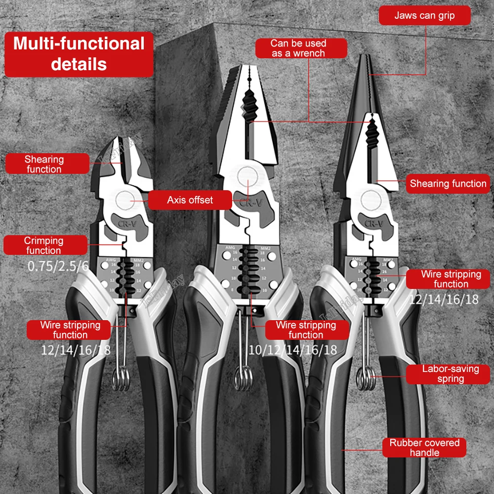 Pliers Crimping Tool Wire Cutters Multifunctional Electrician Tweezers Tools Set Professional Needle Nose Nippers Cutting Peeler