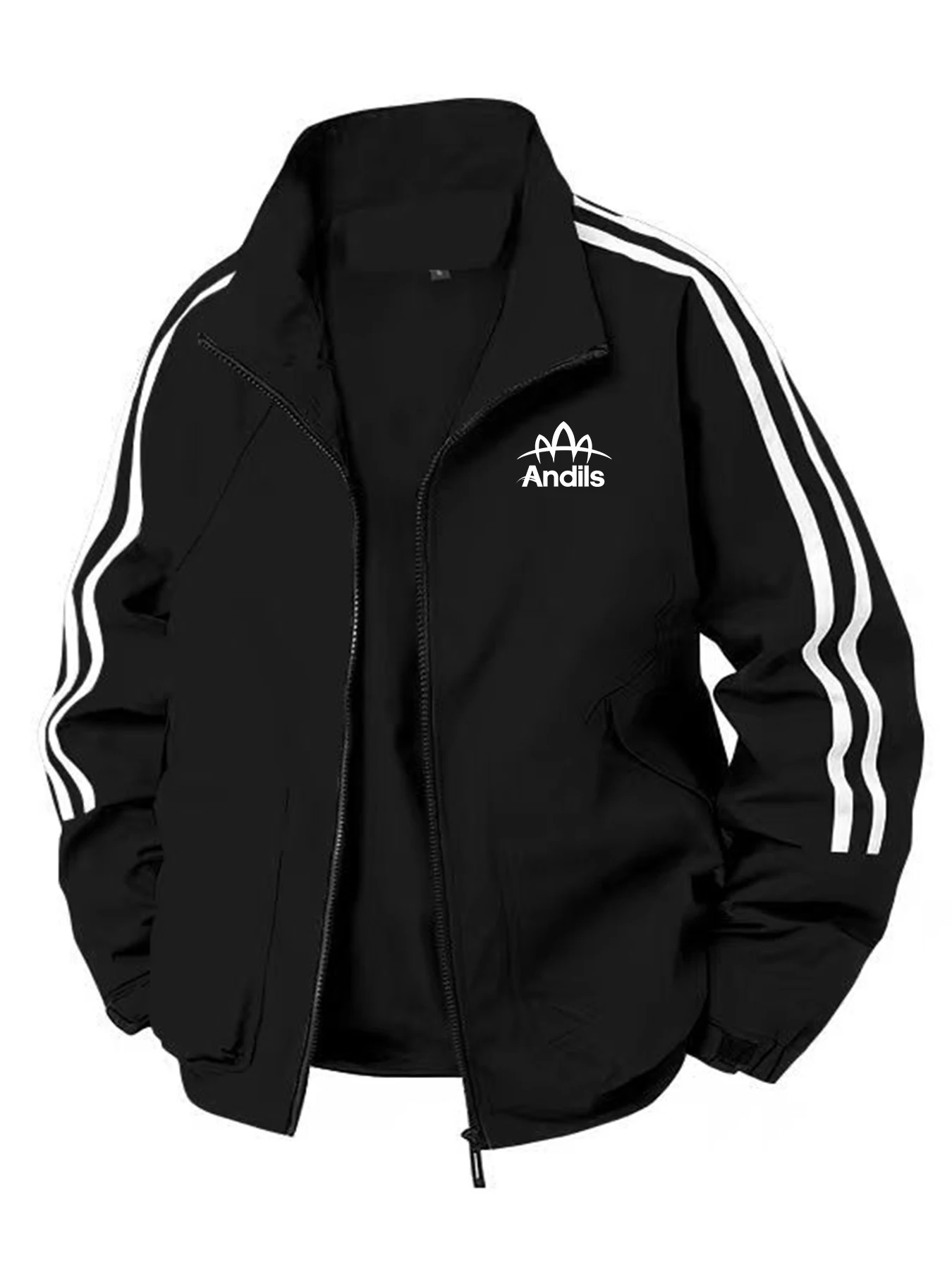 

Новое мужское ветрозащитное полосатое пальто с воротником-стойкой, модным буквенным принтом, идеально подходит для повседневной носки.