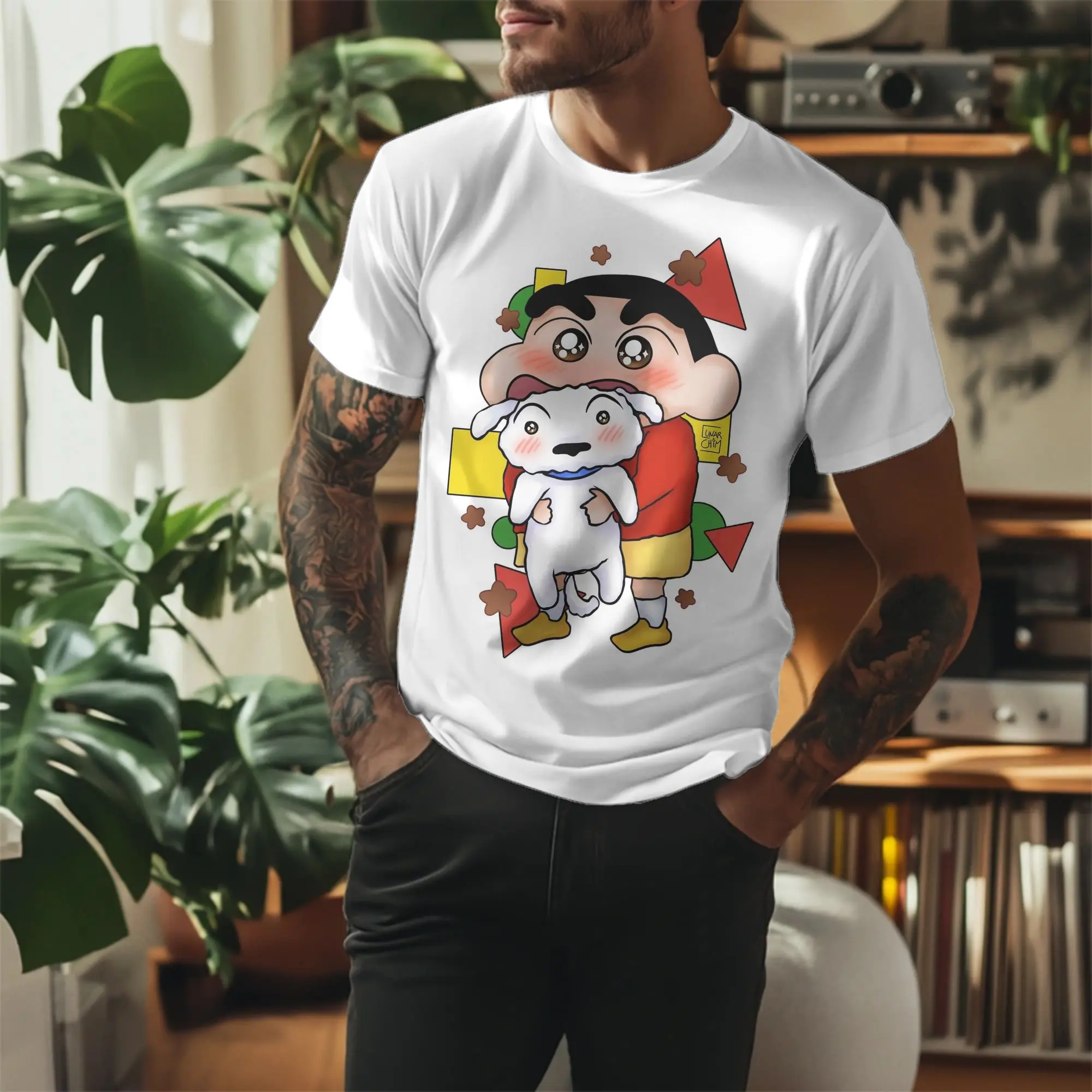 Crayon Shin chan Shiro T Shirt Men Women 100% Cotton Hipster T-Shirt Crew Neck  Tees Short Sleeve Clothing New Arrival