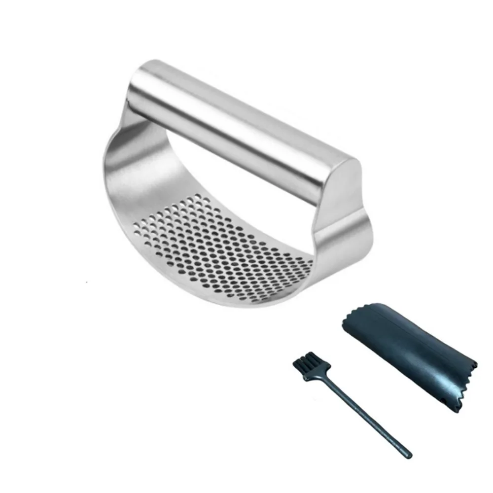 

Manual Stainless Steel Garlic Press Set Curved Design Rustproofing Rocker Garlic Crusher Ergonomic Handle Household