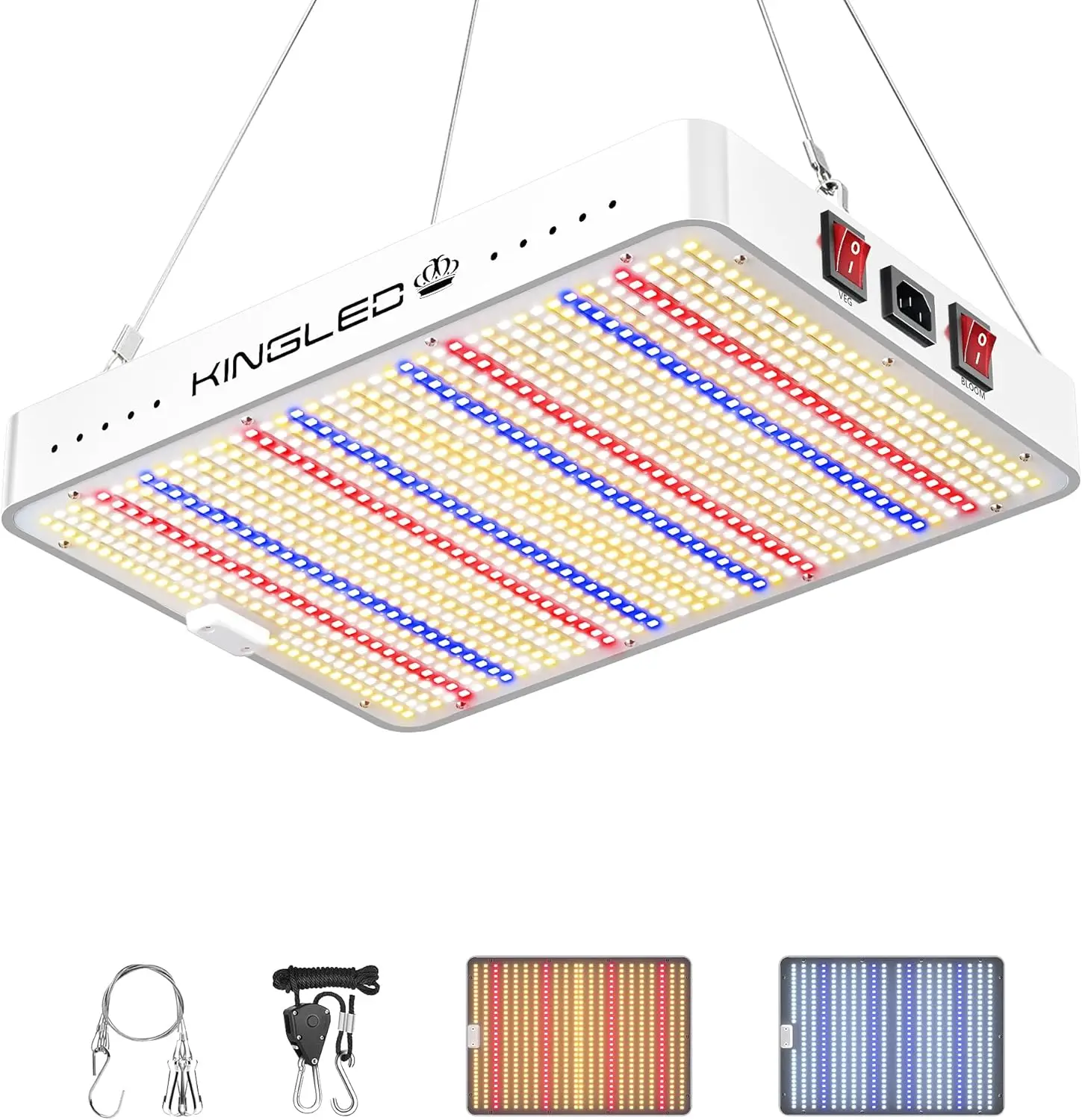 Lámpara de Cultivo LED Kingled KP2000 de Espectro Completo con Modo de Crecimiento y Floración, Alto PPDF para Cobertura de 3x3 Pies, Hidroponía Interior