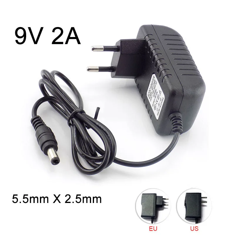 

9V 2A 100V-240V AC to DC Power Adapter Supply Converter Charger Power for LED Strip Light CCTV Camera 5.5mm X 2.5mm w1