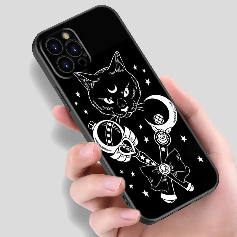 Witches Moon Cat Mystery Black Silicone Phone Case For Apple iPhone 12 13 Mini 11 14 15 Pro Max 7 8 Plus X XR XS SE 2020 2022