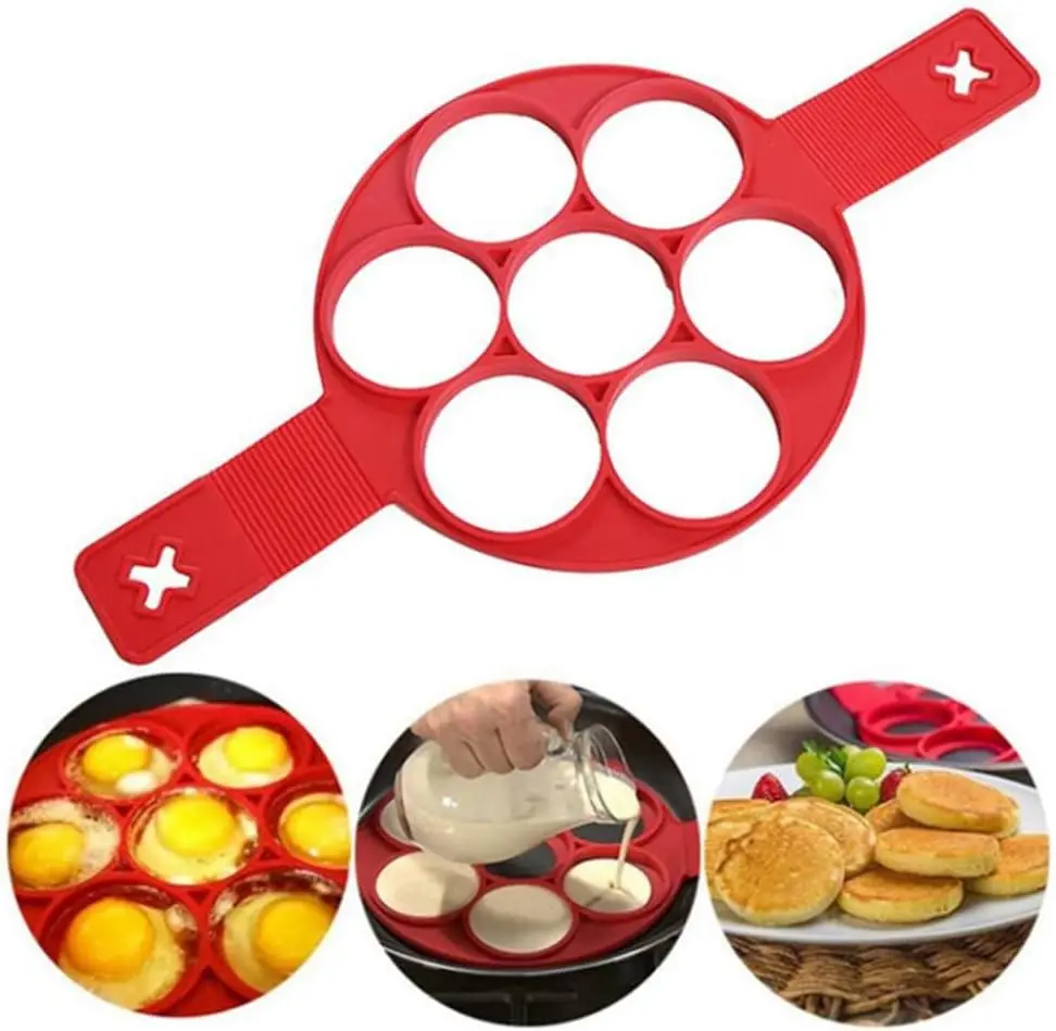 1Pcs Round Egg Griddle 7 Hole Food Grade Silicone Nonstick Pan Egg Pancake Mold Home Cooking Kitchen Baking Accessories