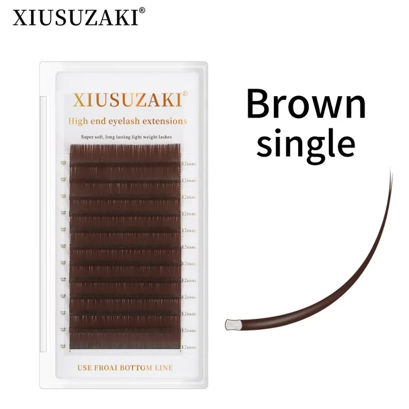 XIUSUZAKI ブラウングレーフラットまつげエクステンションスプリットヒントソフト自然光チャコール楕円フラットまつげエクステンション用品ショップ