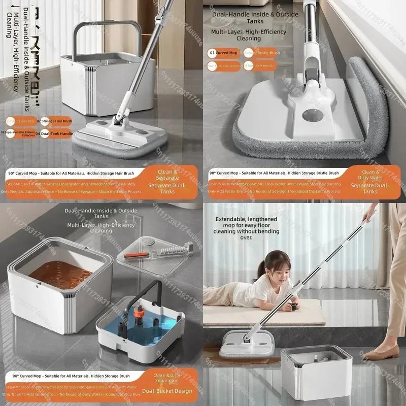 Hand Free Rotating Mop Bucket Double Barrel Dual Handle Household Lazy Floor Cleaning Tool Spin Mopping System for Home Use