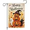 Heyfibro Happy Halloween Pumpkin Lantern Garden Flag 12 x 18 Inch Vertical Double Sided Burlap, Witch Hat Black Cat Ghost Ba cci