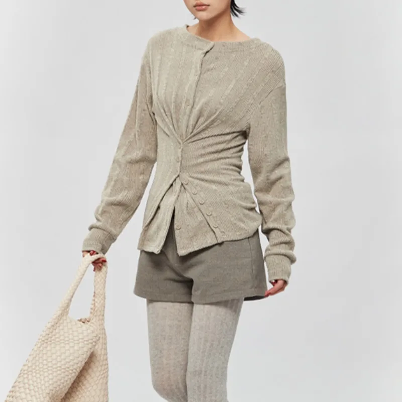 Fake Two Pieces Multi-button Casual Long-sleeved Cardigan Women 2025 New Autumn Streetwear Solid Color Threaded Knitted Tops