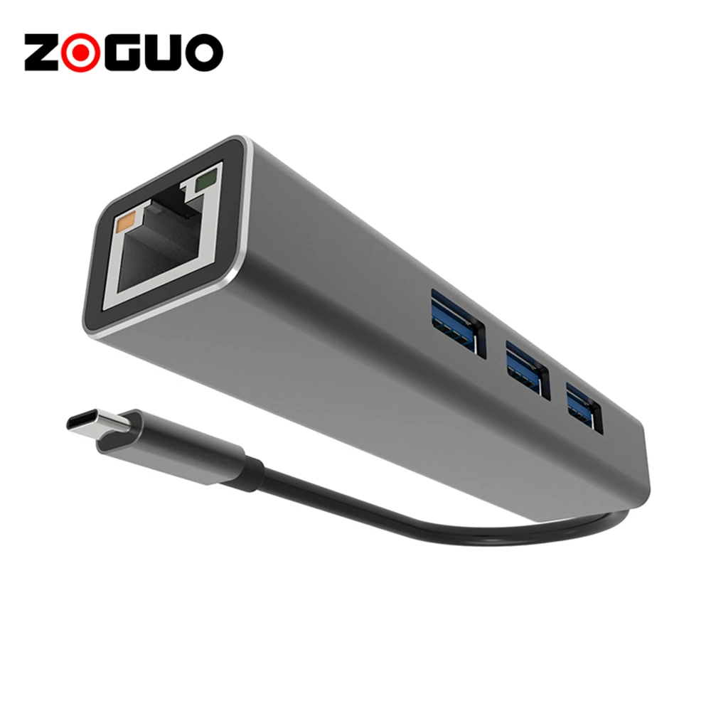 Adapter USB C 4 w 1 Hub type-c do USB-A TypeC do złącza sieciowego RJ45 1000 mb/s Cat 6 Cat6 Cat5e Cat 5 do telefonu, komputera