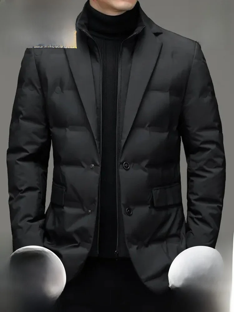 

Мужской повседневный пуховик-куртка для осени и зимы, имитация двухслойного пальто, с воротником-стойкой, длинный рукав