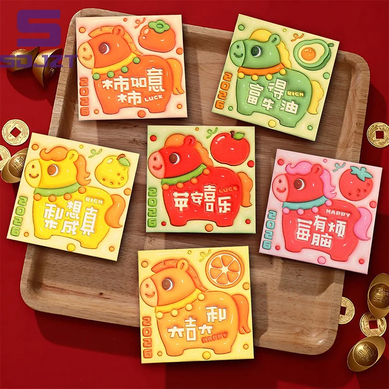 6Pcs Horse Year 2026 Horse Year Red Envelope Paper Mixed Pattern Cartoon Money Envelope Traditional Blessings Printing