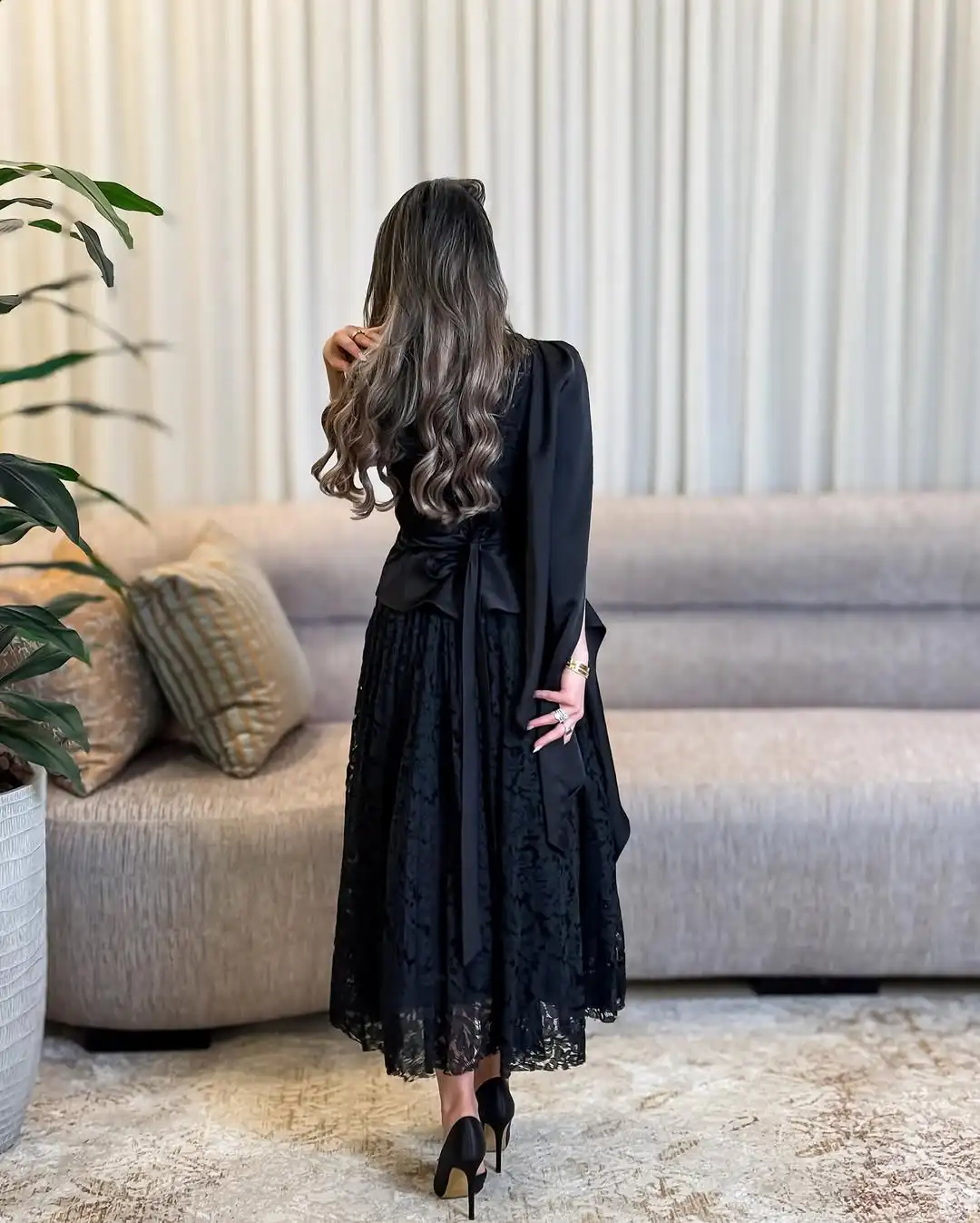 Customized Black Lace Sleeveless Prom Dresses O-Neck Pleated Ankle Length Evening Dresses Back Zipper Simple Party Dresses image 2