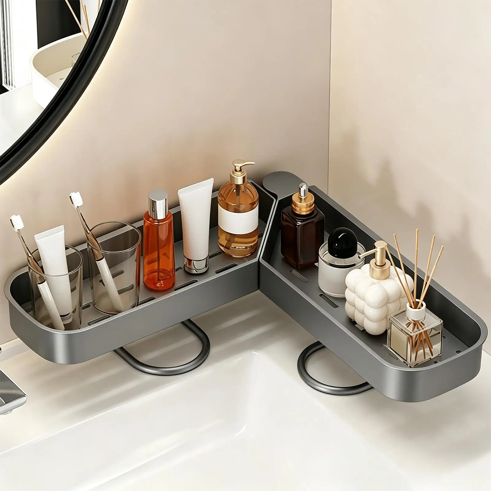 Faucet storage rack U-shaped countertop storage rack Foldable Corner Bathroom Sink Organizer Space Saving Rack