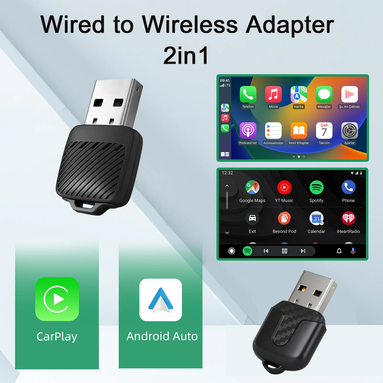 Ezonetronics Wireless CarPlay android auto 2in1 adapter for Audi Mercedes Benz VW Jeep Volvo Fashionable and Portable