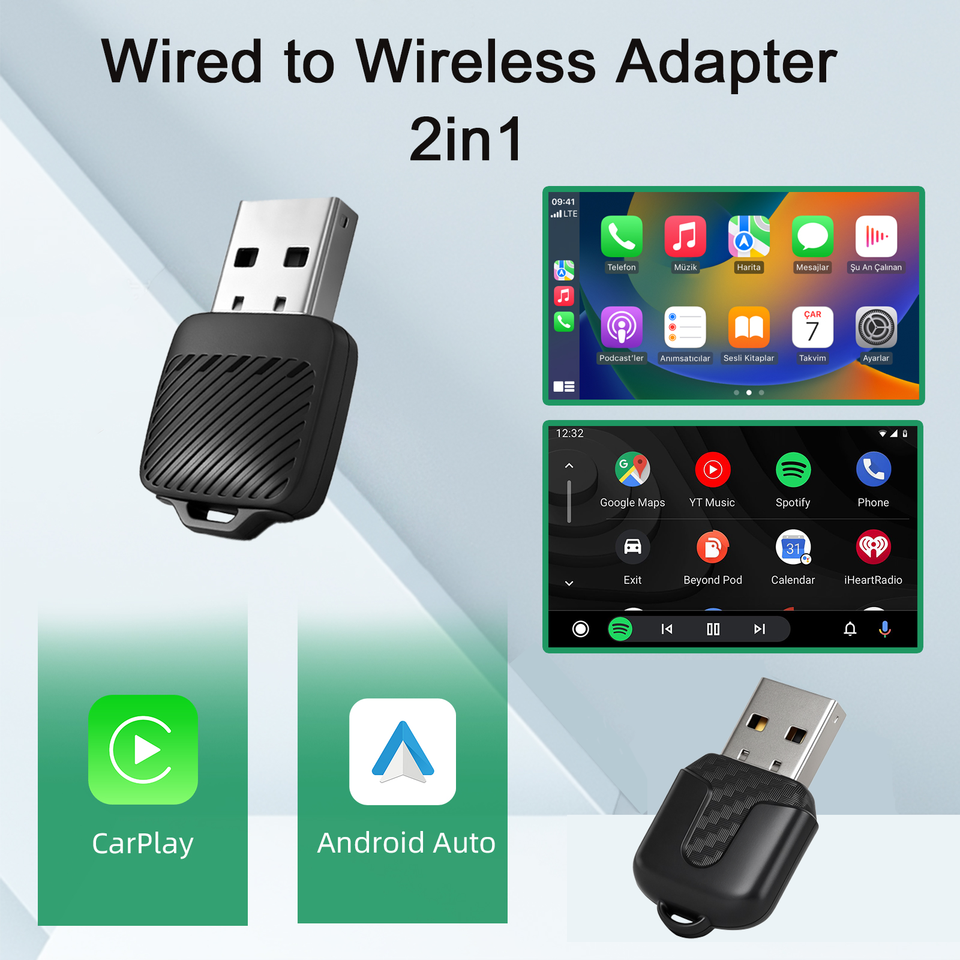  Ezonetronics Wireless CarPlay android auto 2in1 adapter for Audi Mercedes Benz VW Jeep Volvo Fashionable and Portable 