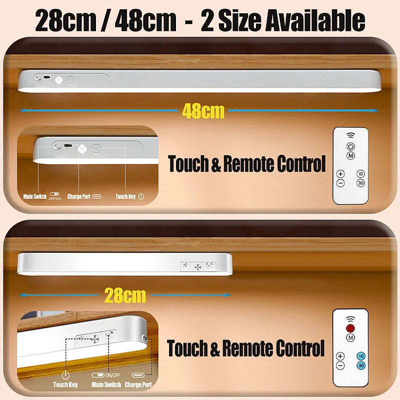 Eye-care Table Lamp LED Light Bar 48/28cm USB Rechargeable Wirless Desk Reading Lamp Night Light For Bedside Kitchen Cabinet