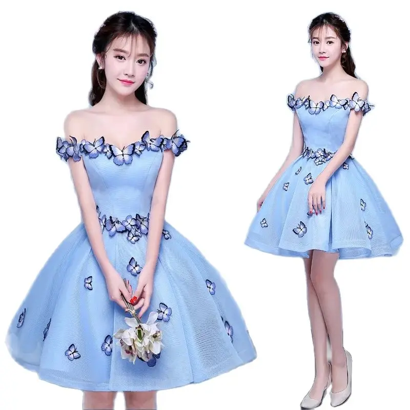 Custom Made Vestidos De Novia Blue Pink Short Homecoming Prom Dresses Wedding Party Dress Ball Gown Performance Robe Lace Up