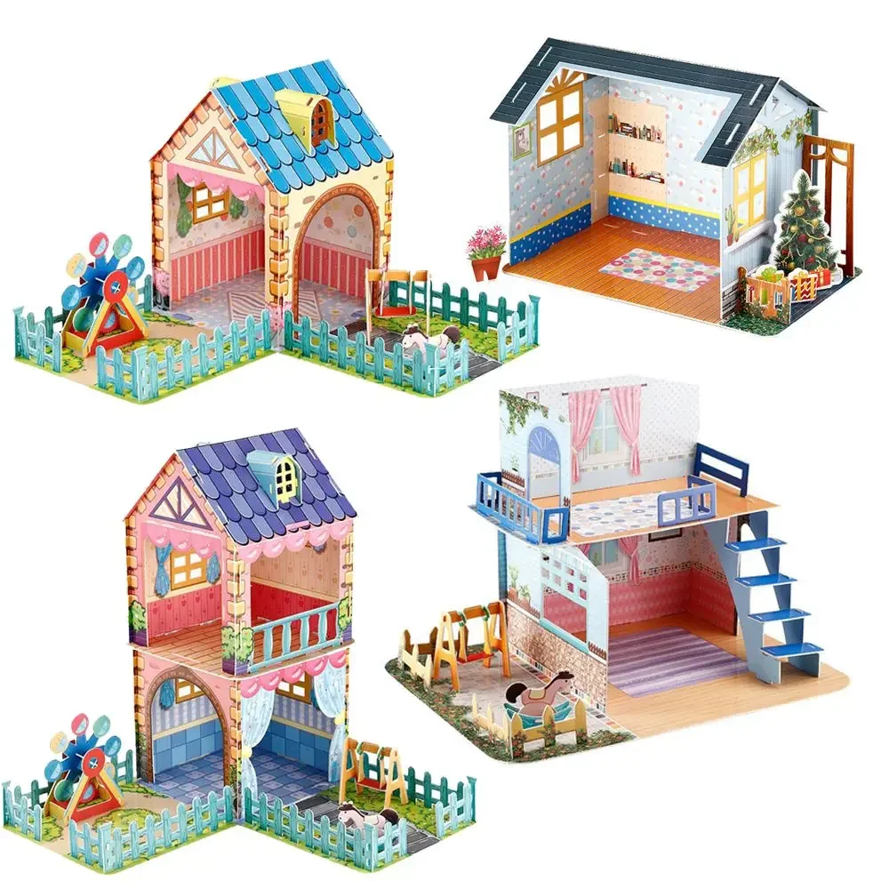 3D miniaturowy domek dla lalek DIY bożonarodzeniowa kabina Mini meble Puzzle Villa kreatywny prezent dla dziewczynki zabawka Model domowy montaż