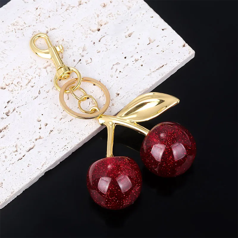 Fashion Delicious Red Cherry Shape Keychain Summer Fruits Cherries Pendant Keyring For Women Men Jewelry Bag Accessories Gifts