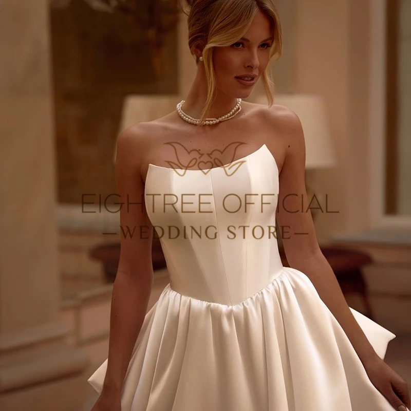 Eightree 2025 Formal A-Line Wedding Dresses Boho Strapless Corset Back Bridal Dress Princess White Wedding Prom Gowns Customized image 3
