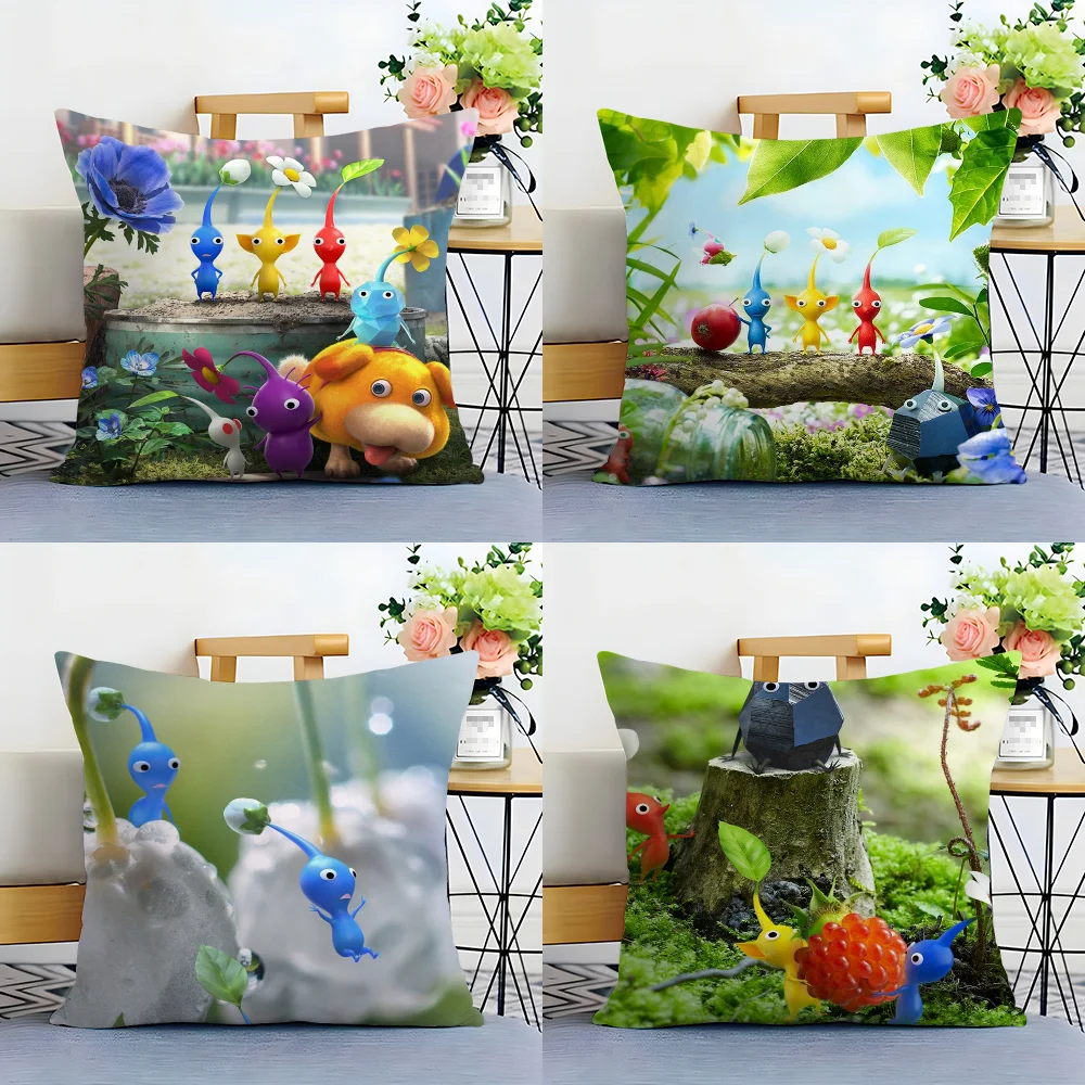 Cartoon P-Pikmins Pillow Case Plush Fabric Soft  Pillowcase Double Sided Print Cushion Cover Household Gifts