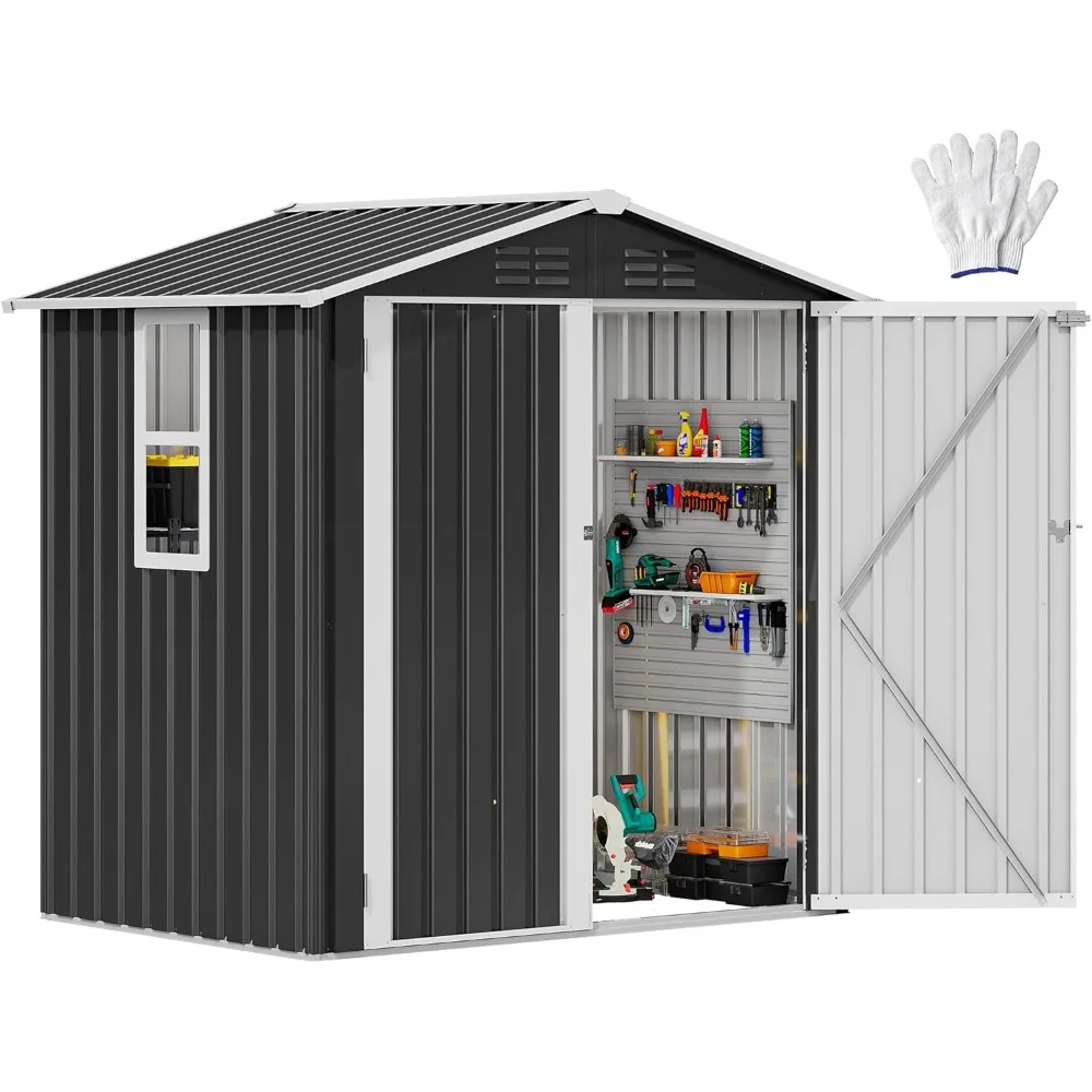 

6x4ft Large Tool Storage Shed with Window, Lockable Doors, and Sloped Roof, Oversized Steel Outdoor Storage Shed for Garden,