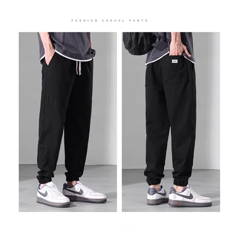 2024 summer thin trend retro all-matching pants Loose bunched feet cargo casual pants men\'s solid color Haren pants