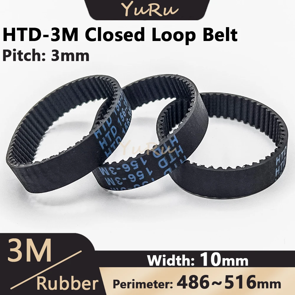 

HTD-3M Rubber Timing Belt Width 10mm Closed Loop Length 486 489 492 495 498 501 504 507 510 513 516mm HTD3M Synchronous Belt 3M