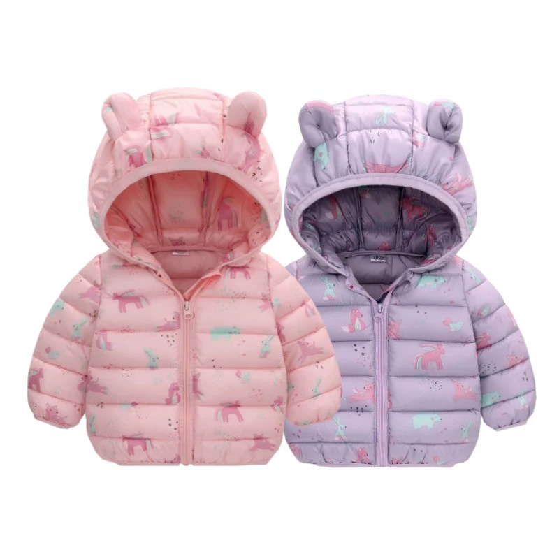 Cartoon Dinosaur Print Boys Baby Lightweight Down Jackets Warm Hooded Outerwear Winter Autumn Kids Girls Coats Casual Clothing