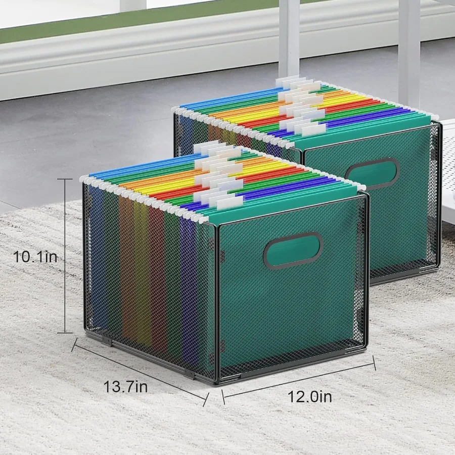2 Pack Hanging File Organizer Mesh File Folder Box for Office and Home Use Letter Size Filing Box with Durable Storage Design I