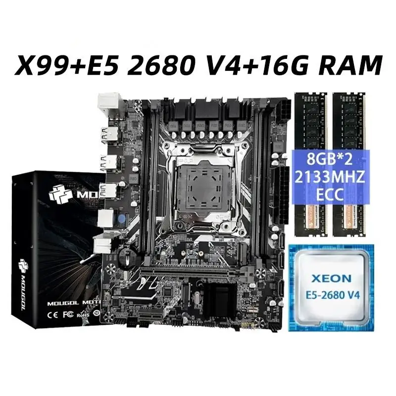 Top X99 DDR4 Motherboard Set with Xeon E5 2680 V4 LGA2011-3 2680v4 CPU 16GB 2133MHz DDR4 REG ECC RAM Memory