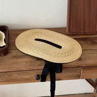 Nuevo Sombrero Fadora de paja Natural con correa elegante francesa de una pieza para mujer, sombrero de vacaciones de pasarela con foto Vintage de verano con cinta negra