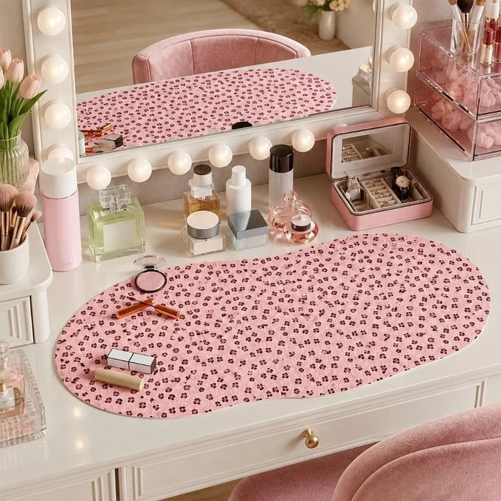 Girly Heart Makeup Desk Mat Stain-resistant Absorbent Office Desk Mat Non Slip Pink 80CM Desktop Decor Pad Vanity or Workspace