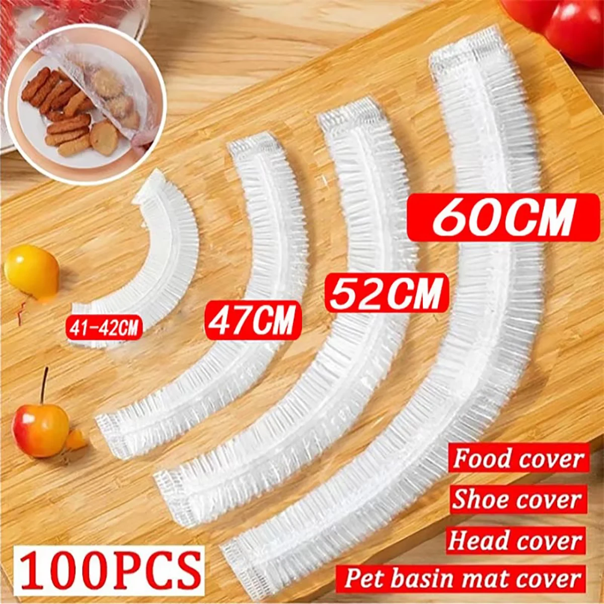 50 Pieces Disposable Food Cover Plastic Wrap Food Grade Fruit And Vegetable Plastic Bags Elastic Plastic Bags Kitchen Organizer