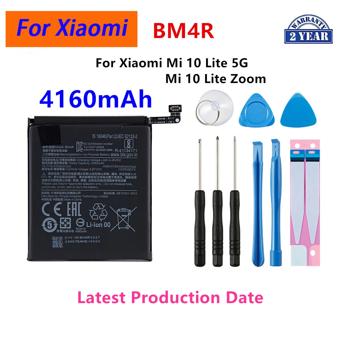 

Brand New BM4R 4160mAh Battery For Xiaomi Mi 10 Lite 5G Mi 10 Lite Zoom High Quality Phone Replacement Batteries+Tools