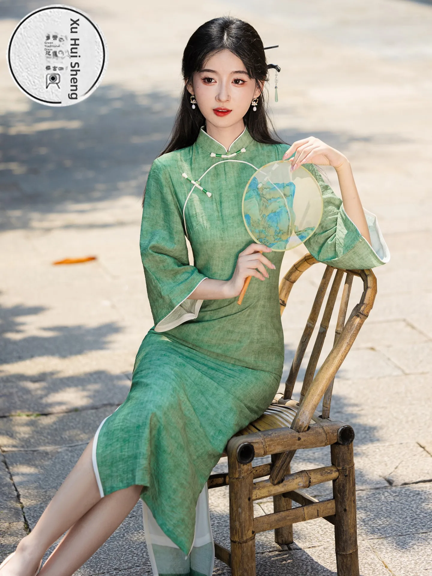 ele-new-chinese-sle-girl's-dr-daily-wear-retro-ele-high-end-sensation-summer-season-midi-dr-pure-color-polyes