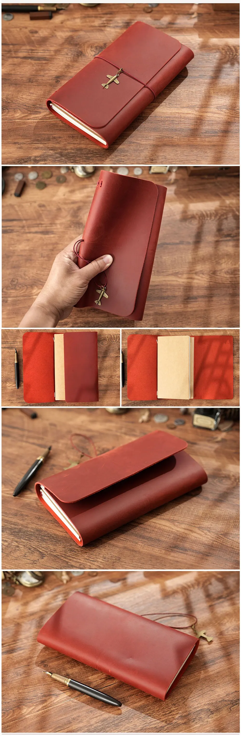 A5 Three Fold Journal Real Leather Notebook Refillable Vintage Style Diary Traveler Note Books Back to School Gift